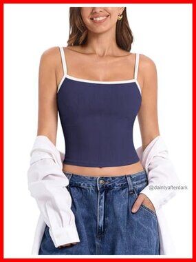 Women's Ribbed Yoga Cami Tank Top Adjustable Strap Compression Athletic Gym Top